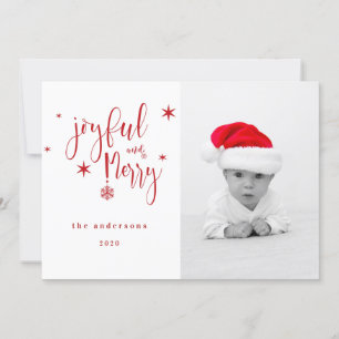 whimsical script joyful and merry christmas photo invitation