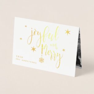 Whimsical Script Joyful And Merry Photo Foil Card