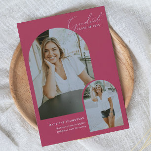 Whimsical Script Magenta Arch Photo Graduation Announcement