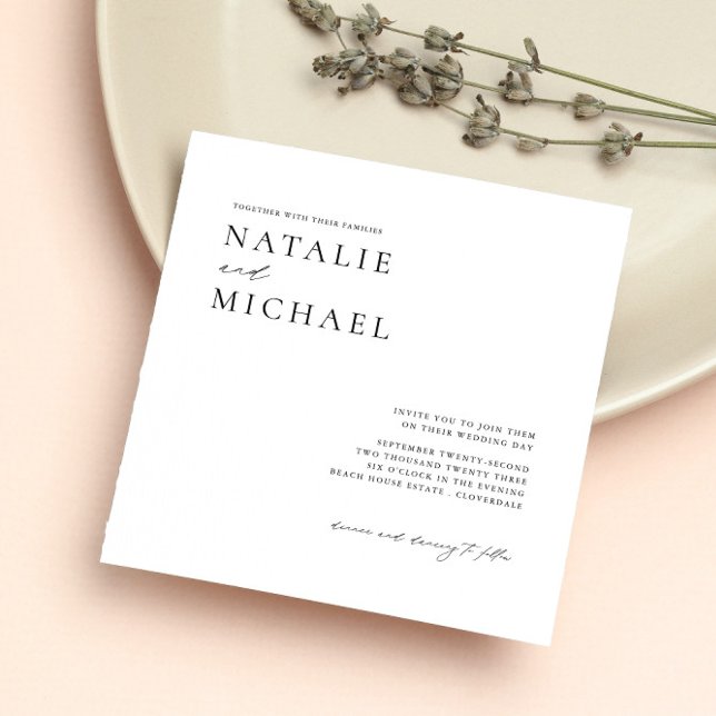 Whimsical Script Modern Minimalist Square Wedding Invitation (Creator Uploaded)