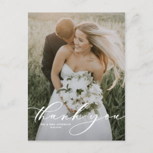 Whimsical Script Overlay Photo Wedding Thank You Postcard