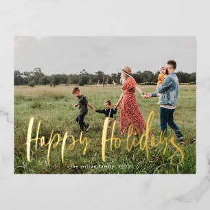 whimsical script photo happy holiday card