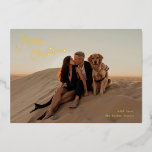 Whimsical Script Photo Modern Christmas Foil Holiday Card<br><div class="desc">Modern Christmas card featuring "Merry Christmas" in a whimsical script over your favourite photo.</div>
