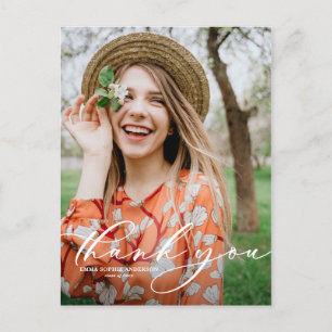 Whimsical Script Portrait Graduation Thank You Postcard