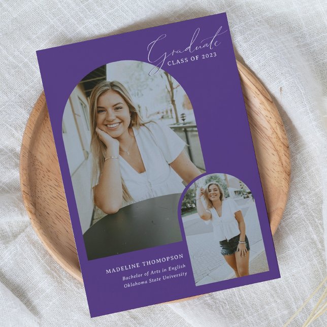 Whimsical Script Purple Arch Photo Graduation Announcement (Creator Uploaded)