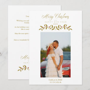 Whimsical Script Quote Photo Christmas Family Gold Holiday Card