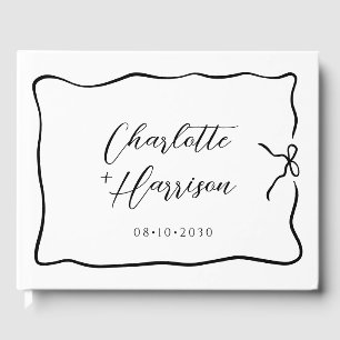 Whimsical Script Ribbon Border Wedding Guest Book