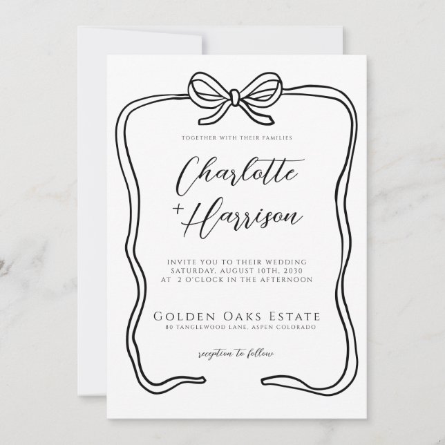 Whimsical Script Ribbon Border Wedding Invitation (Front)