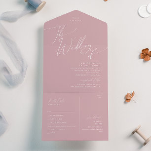 Whimsical Script   Rose Wedding Of Seal and Send  All In One Invitation
