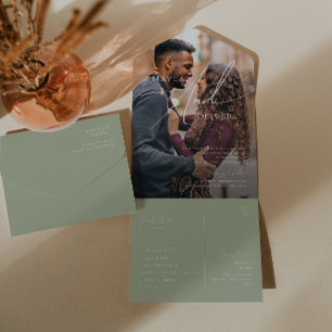 Whimsical Script   Sage Casual Photo Seal and Send All In One Invitation