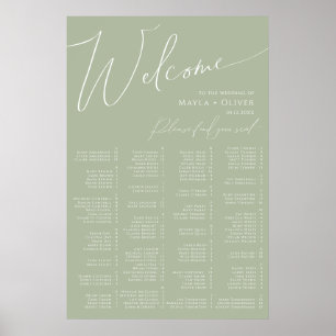 Whimsical Script   Sage Green Alphabetical Seating Poster