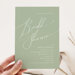 Whimsical Script Sage Green Bridal Shower Invitation