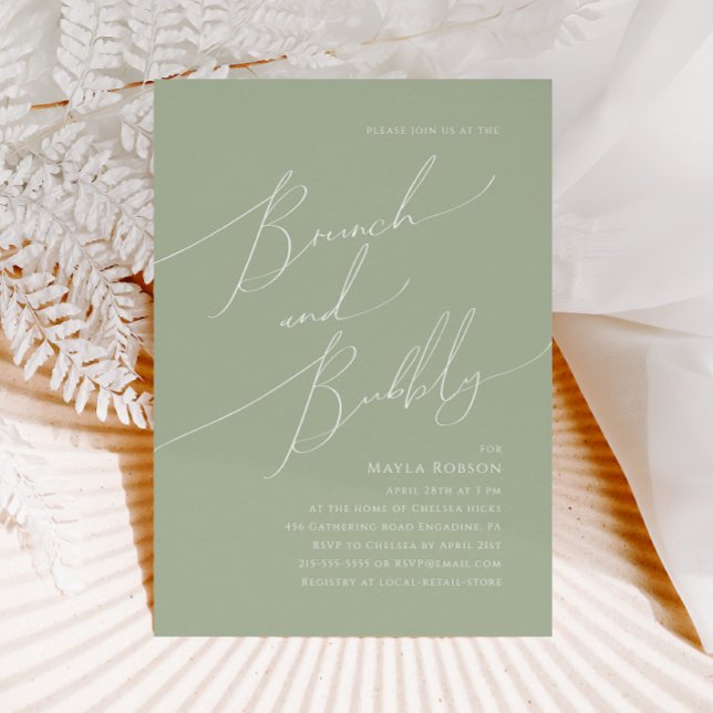 Whimsical Script | Sage Green Brunch and Bubbly Invitation (Creator Uploaded)