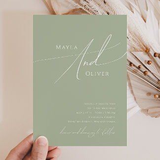 Whimsical Script | Sage Green Casual Wedding Invitation