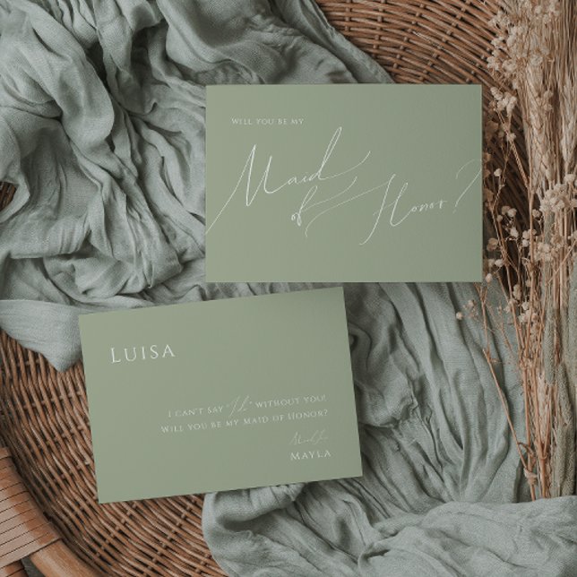 Whimsical Script | Sage Green Maid of Honour Card (Creator Uploaded)