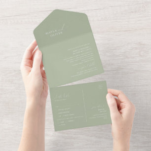 Whimsical Script   Sage Green Seal and Send All In One Invitation
