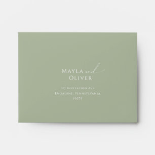 Whimsical Script   Sage Green Self Addressed RSVP Envelope
