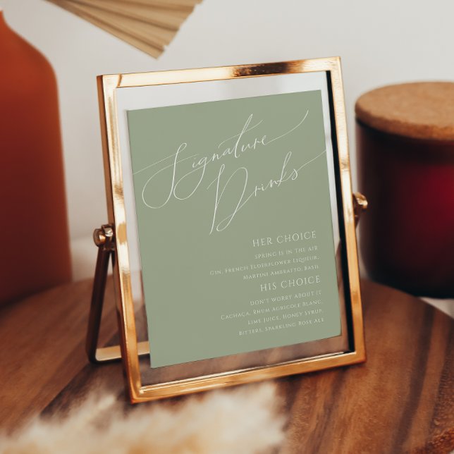 Whimsical Script Sage Green Signature Drinks Sign (Creator Uploaded)