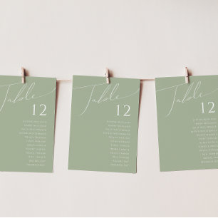 Whimsical Script   Sage Green Table Number Chart
