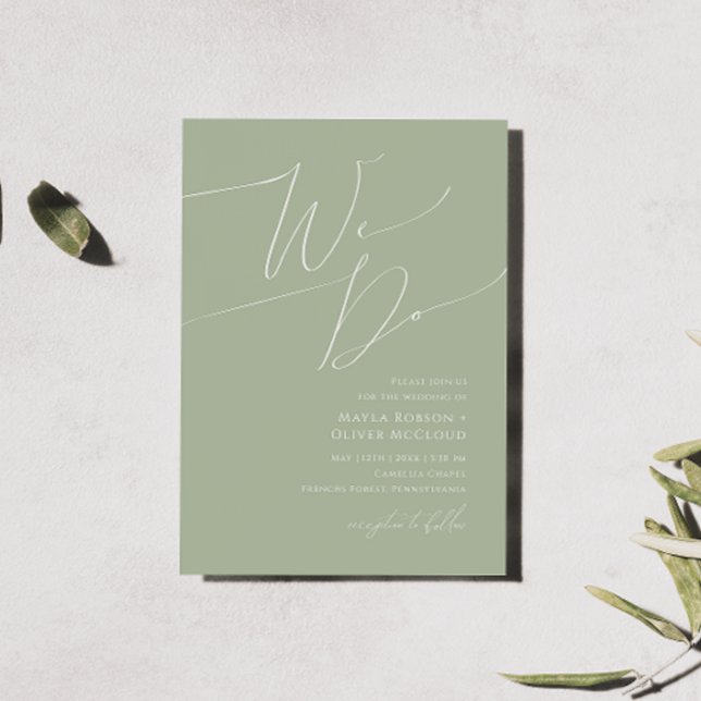 Whimsical Script | Sage Green We Do Wedding Invitation (Creator Uploaded)
