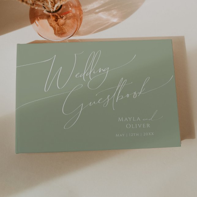 Whimsical Script | Sage Green Wedding Guestbook (Creator Uploaded)