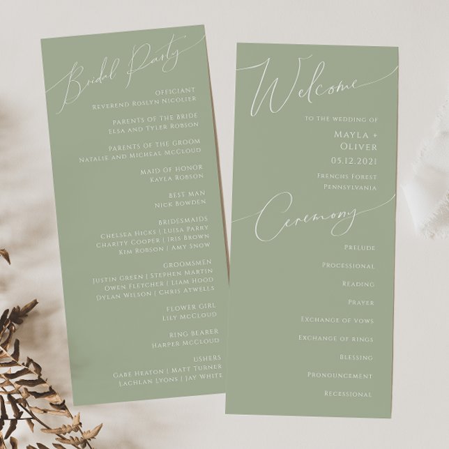 Whimsical Script | Sage Green Wedding Program (Creator Uploaded)