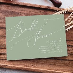 Whimsical Script   Sage Horizontal Bridal Shower Invitation