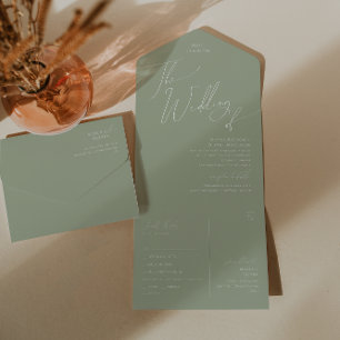 Whimsical Script   Sage Wedding Of Seal and Send  All In One Invitation