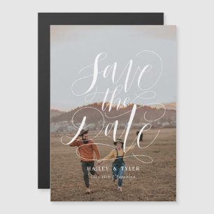 Whimsical Script Save The Date Full Photo Magnetic Invitation