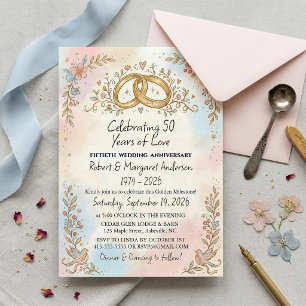Whimsical Script Simple 50th Wedding Anniversary Invitation