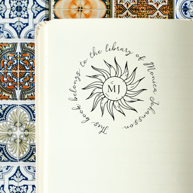 Whimsical Script Sun Flower Custom Library Book  Rubber Stamp (Creator Uploaded)