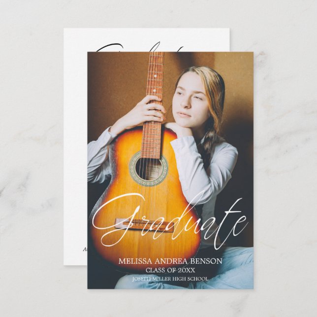 Whimsical Script Typography Graduate High School Invitation (Front/Back)