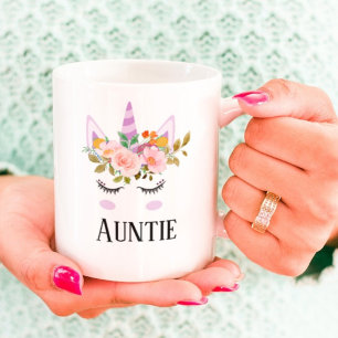 Whimsical script unicorn floral  auntie coffee mug