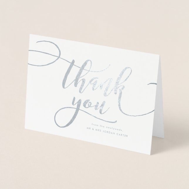 Whimsical Script with Photo Wedding Foil Thank You Card (Front)