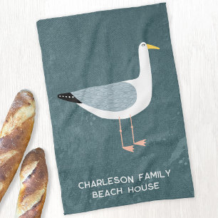 Whimsical Seagull Coastal Family Beach House Kitchen Towel