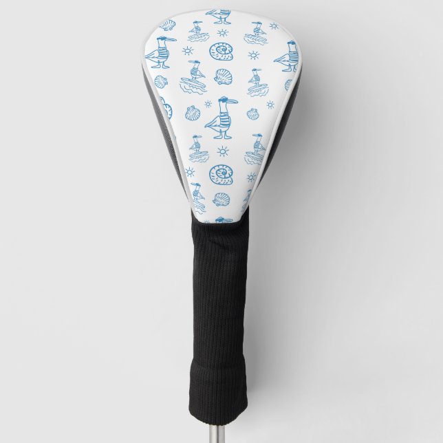 Whimsical Seagull Nautical Doodle Pattern Golf Head Cover (Front)