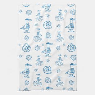 Whimsical Seagull Nautical Doodle Pattern Kitchen Towel