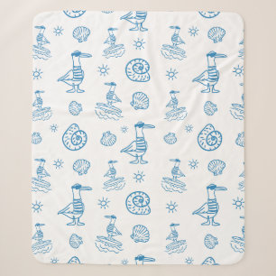 Whimsical Seagull Nautical Doodle Pattern Sherpa Blanket