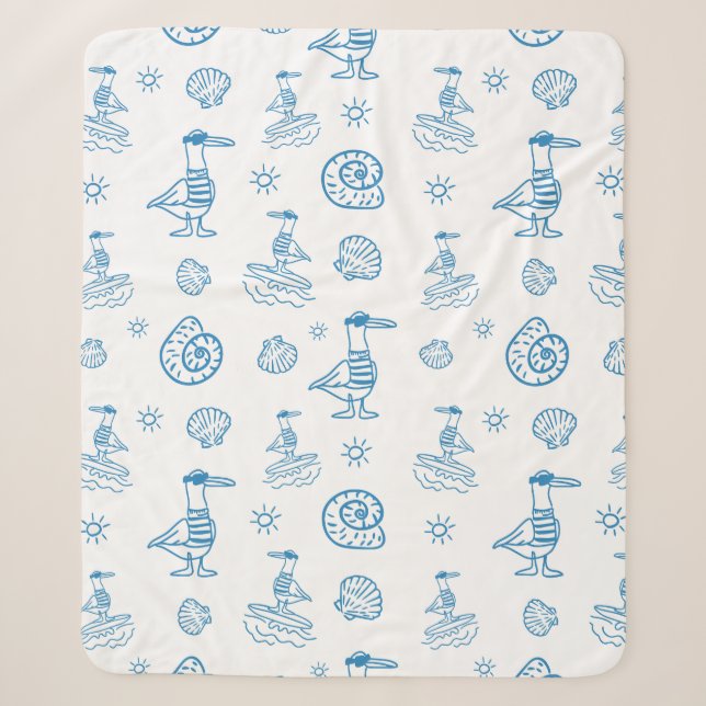 Whimsical Seagull Nautical Doodle Pattern Sherpa Blanket (Front)