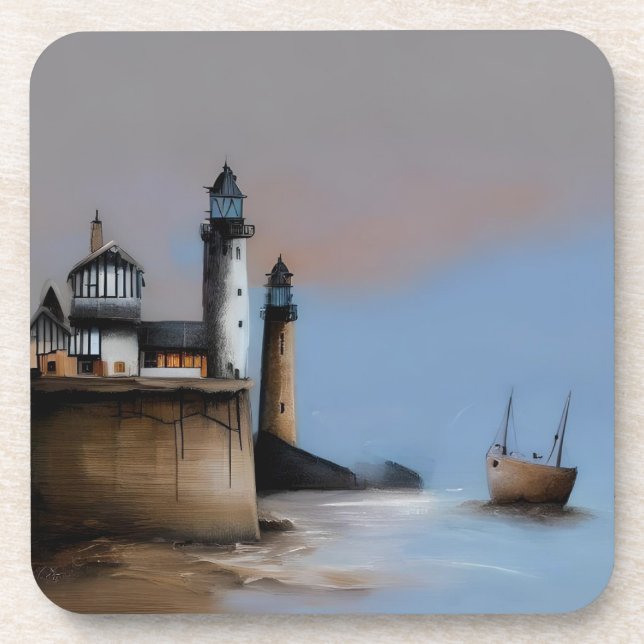 Whimsical seascapes 2 - hard plastic coaster (Front)