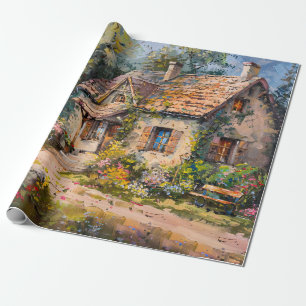Whimsical Seaside Cottage Cottagecore Decoupage Wrapping Paper