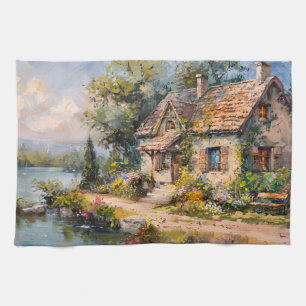 Whimsical Seaside Cottage Cottagecore Kitchen Towel