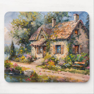 Whimsical Seaside Cottage Cottagecore Mouse Pad