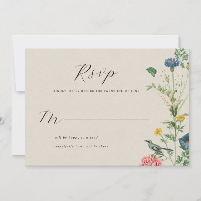 Whimsical Secret Garden Wildflowers RSVP Card (Front)