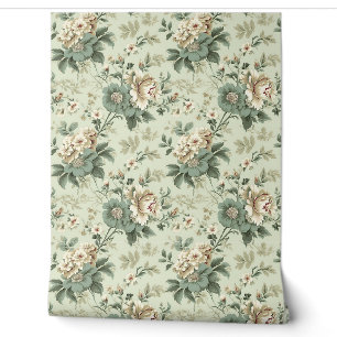 Whimsical Shabby chic sage green white flowers Wallpaper