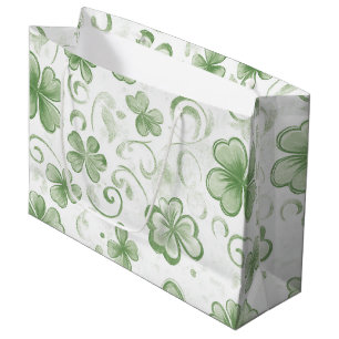 Whimsical Shamrock and Swirl Irish-Themed Large Gift Bag