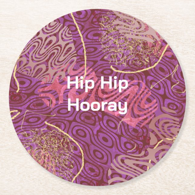 Whimsical Shapes Hip Hip Hooray Party Round Paper Coaster (Front)