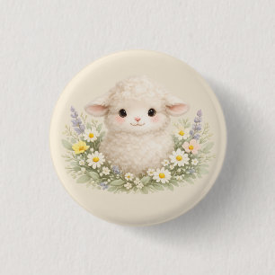Whimsical Sheep and Wildflowers for a Charming 1 Inch Round Button
