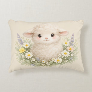 Whimsical Sheep and Wildflowers for a Charming Accent Pillow