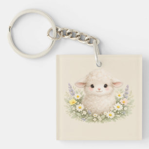 Whimsical Sheep and Wildflowers for a Charming Keychain
